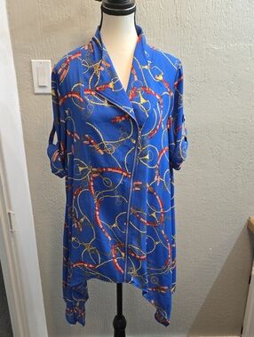 Feratelli Equestrian Status Print Asymmetrical Tunic Blouse Top